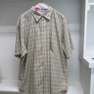 Daniel Cremieux Men’s XL Short‎ Sleeve 100% Cotton Blue Tan Plaid Button Down